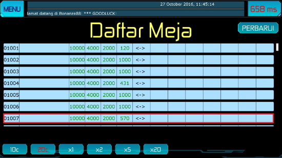 Screenshot daftar meja bola tangkas android Bonanza88 2